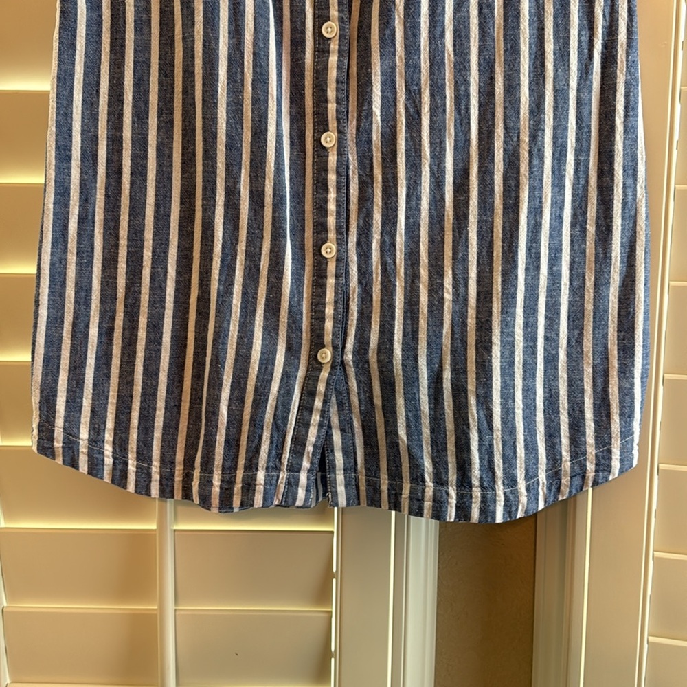 Beach Lunch Lounge stripe floral sleeveless collar dress summer button up resort - Picture 4 of 8